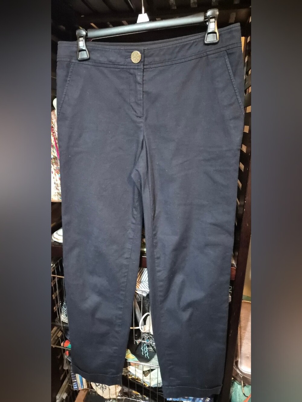 Tory Burch Blue Chino Pants Women's 6 Twill Tapered Mid Rise Stretch